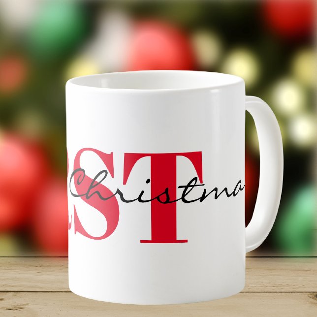 Mug Grandes Initiales Rouges & Joyeux Noël 11oz Classi (Créateur téléchargé)