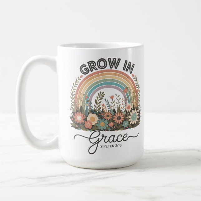 Mug Grandir en Grace Rainbow Floral Christian (Gauche)