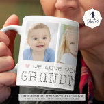 Mug Grandma 4 Photos Coeurs roses Gris<br><div class="desc">Partagez l'amour avec une grand-mère chaque fois qu'elle prend une tasse de café ou de thé avec cette tasse photo personnalisée avec 4 photos, votre message personnalisé (montré avec WE LOVE YOU) et le titre GRANDMA épelé dans les coeurs dans votre choix de texte, graphiques et couleurs arrière - plans...</div>
