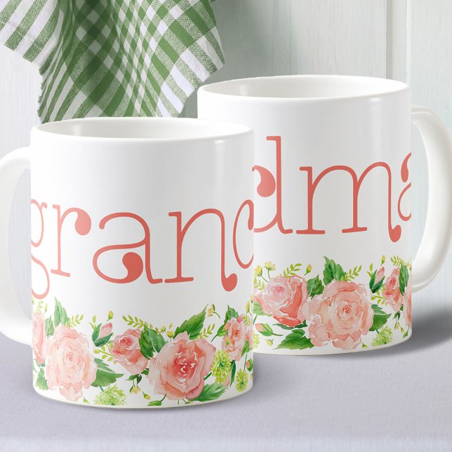Mug Grandma Coral rose Aquarelle Roses floraux (Créateur téléchargé)