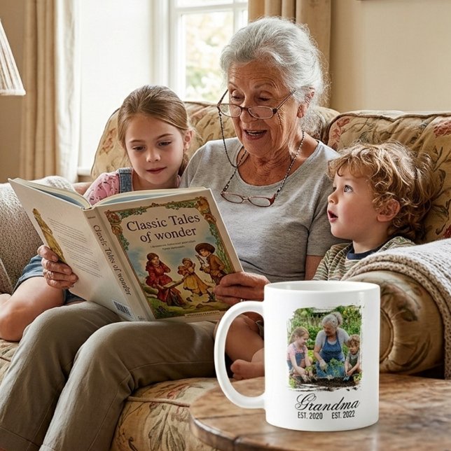 Mug Grandma Est black elegant script custom photo (Grandma Est black elegant script custom photo Coffee Mug)