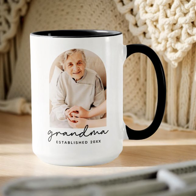 Mug Grandma Established 20XX Modern Simple Photo (Créateur téléchargé)