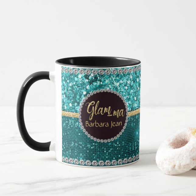 Mug Grandma glam-ma Blue Green Gold Name (Avec donut)
