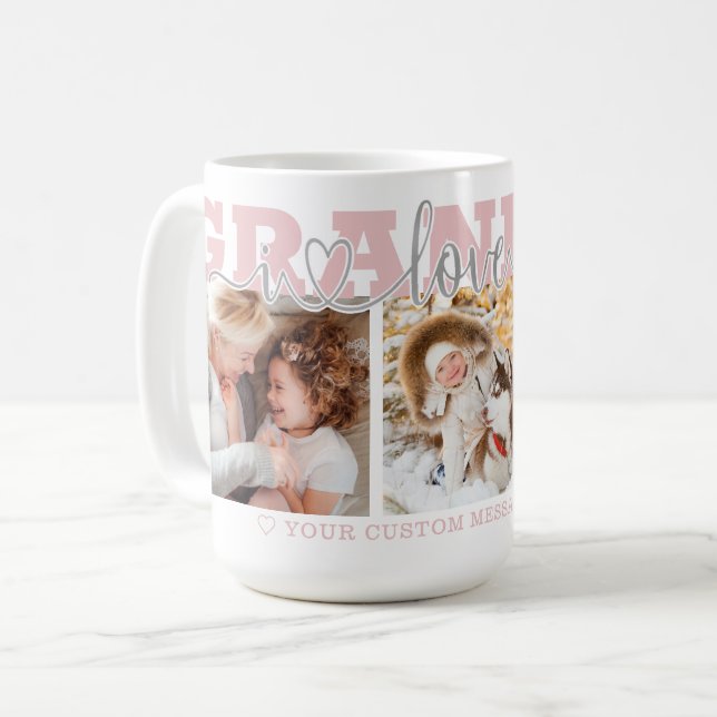 Mug GRANDMA I Love You 3 Photos Pink (Devant gauche)