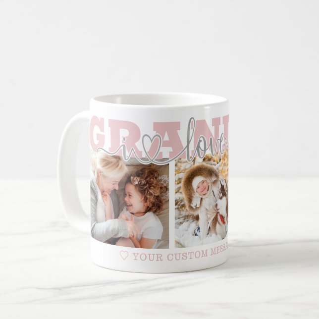 Mug GRANDMA I Love You 3 Photos Pink Gray (Devant gauche)
