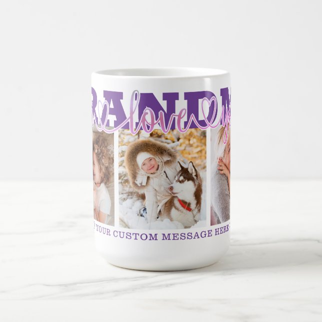 Mug GRANDMA I Love You 3 Photos Purple Pink (Centre)