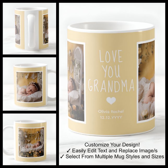 Mug Grandma Love You Photos Moderne Jaune C62 Blanc (Créateur téléchargé)