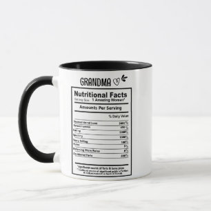 Mug Grandma Nutritive Facts Mug, Grand-mère Cadeau