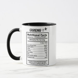 Mug Grandma Nutritive Facts Mug, Grand-mère Cadeau
