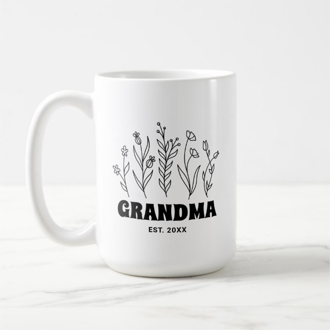 Mug Grandma Vintage Floral Simple Fleur Doodle Personn (Gauche)