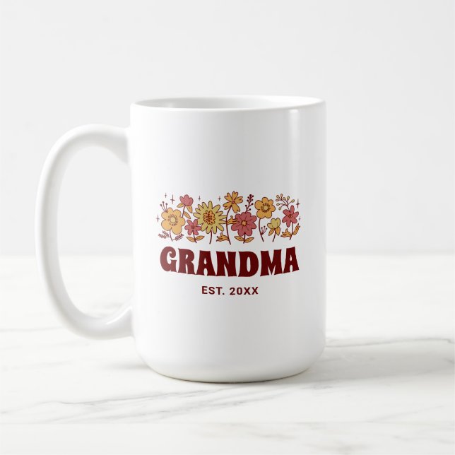 Mug Grandma Vintage Floral Super Texte personnalisé (Gauche)