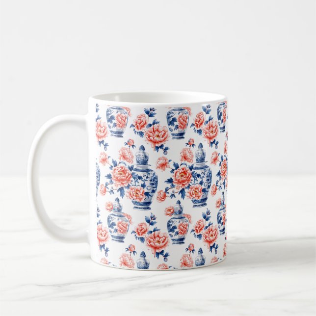 Mug Grandmillenial Chinoiserie Ginger Jar Pink Peonies (Gauche)