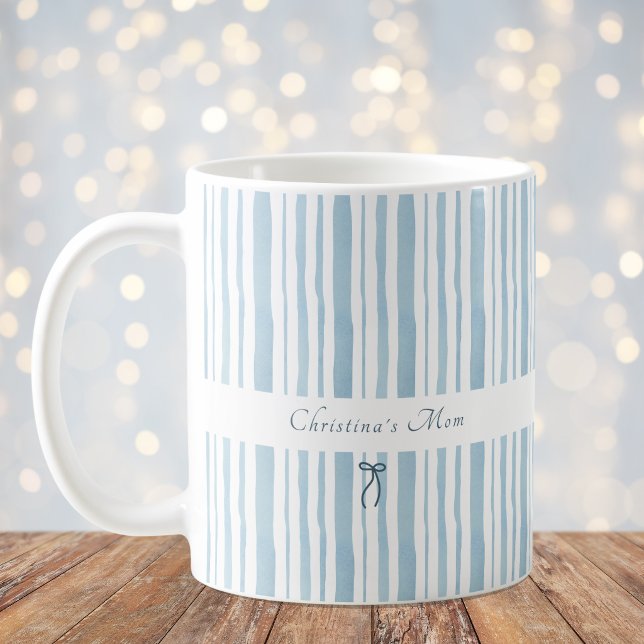 Mug Grandmillennial Rayure Bleue Clair Élégant Cottage (Créateur téléchargé)