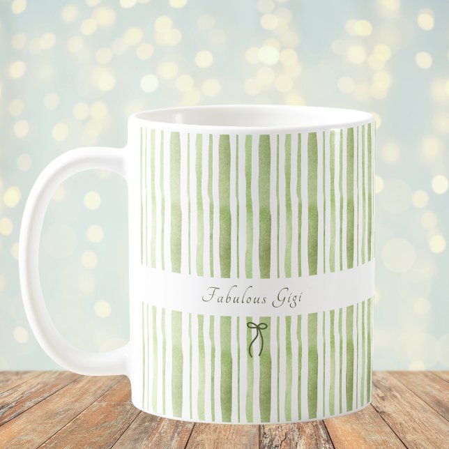Mug Grandmillennial Vert Sauge Rayure Élégant Cottage (Créateur téléchargé)