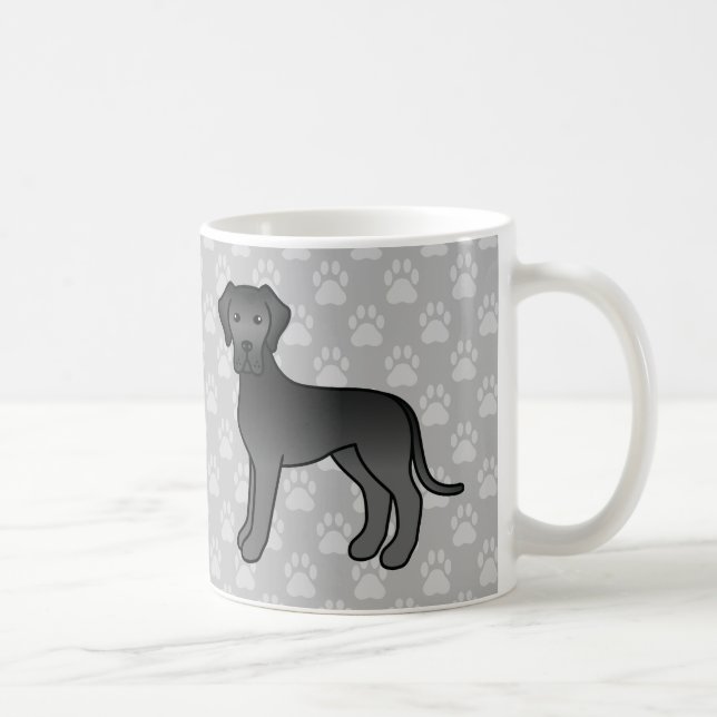 Mug Grands Danois de dessin animé noir sur gris (Droite)