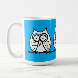 Mug Grands Yeux Drôles Trois Hiboux Dessin Animé Bleu