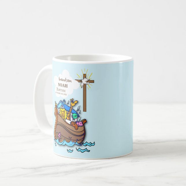 Mug Grandson Baptême Noah's Ark Personnalisé (Devant gauche)
