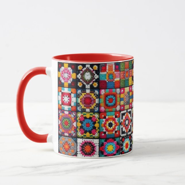 Mug Granny Carré Crochet Motif couverture Imprimer (Gauche)