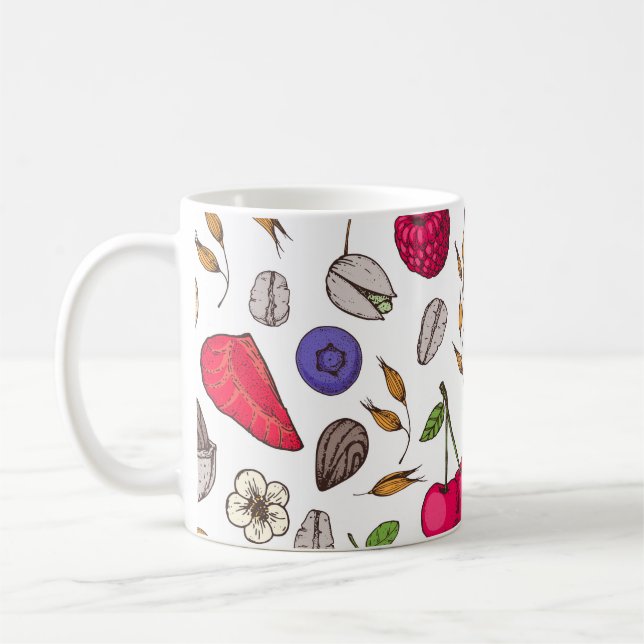 Mug Granola,  muesli seamless pattern. Oat flakes hand (Gauche)