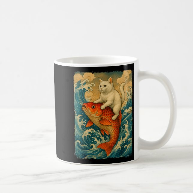 Mug Graphic Tee Men Women Funny Cat Koi Japanese Art W (Droite)
