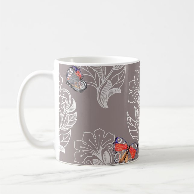 Mug Graphique à fleurs et papillon, aquarelle, motif  (Gauche)