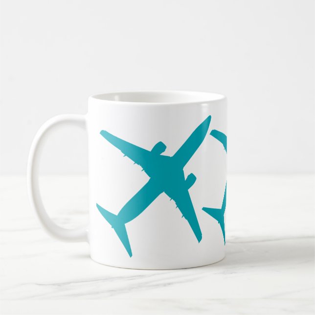 Mug Graphique Avion en Bleu Aqua (Gauche)