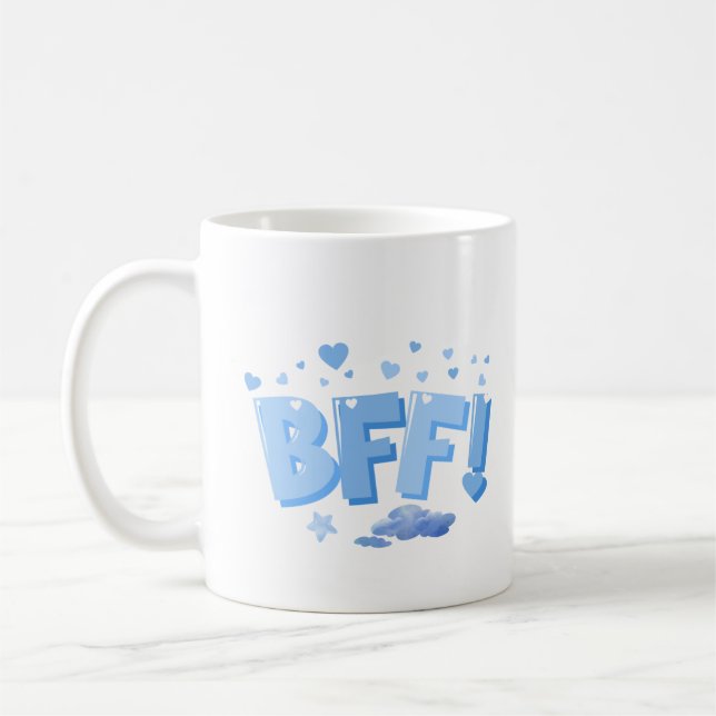 Mug Graphique BFF bleu avec Coeurs et Nuage (Gauche)