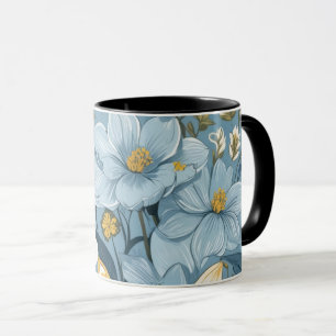 Mug Graphique botanique floral bleu et jaune vintage