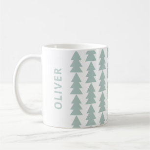 Mug Graphique d'arbre de Noël bleu géométrique moderne