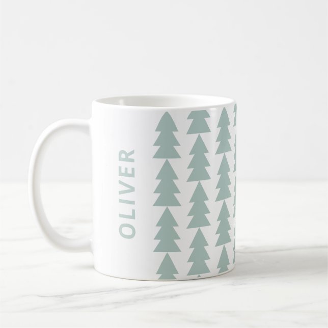 Mug Graphique d'arbre de Noël bleu géométrique moderne (Gauche)