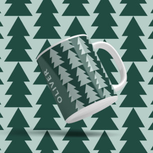 Mug Graphique d'arbre de Noël vert bleu géométrique mo