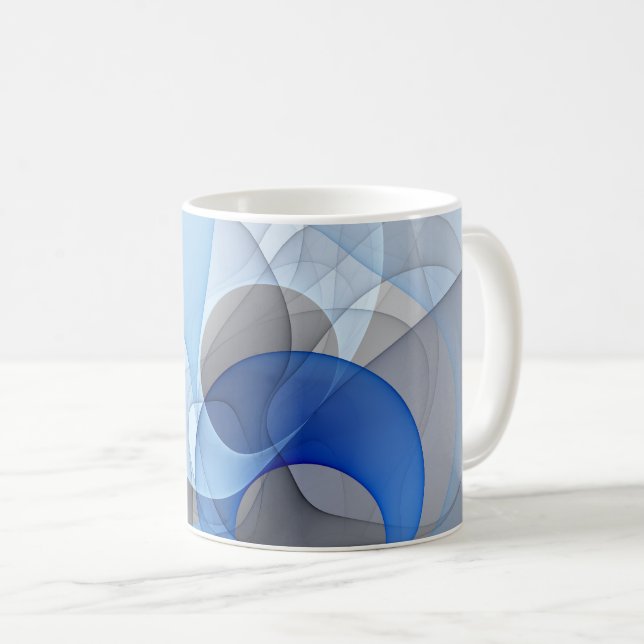 Mug Graphique d'art fractal gris bleu Abstrait moderne (Devant droit)