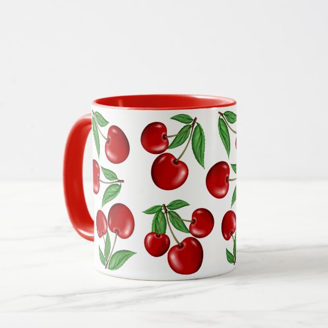 Mug Graphique de cerises rouges sur tout le Motif (Devant gauche)