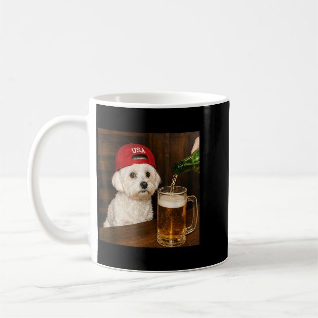 Mug Graphique drôle de Maltese buvant de la bière pour (Gauche)