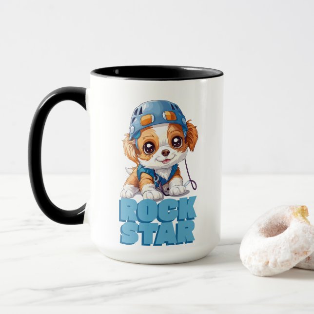 MUG GRAPHIQUE DU CHIEN MORT AVEC LE TEXTE ROCK STAR (Avec donut)