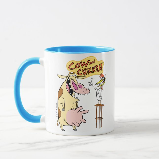 Mug Graphique souriant de vache et de poulet (Gauche)