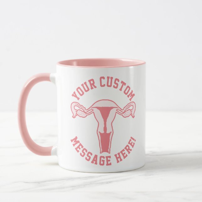 Mug Graphique Uterus + Bouton Texte Personnalisé (Gauche)
