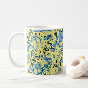 Mug Graphisme bleu jaune noir pointé Abstraction