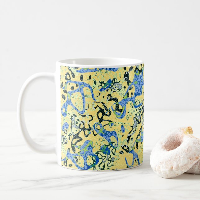Mug Graphisme bleu jaune noir pointé Abstraction (Avec donut)