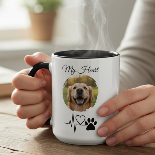 Mug Graphisme d'amour pour animal de compagnie avec em (Heartbeat paw print pet lover mug — thoughtful holiday gift idea for the dog mom in your life)