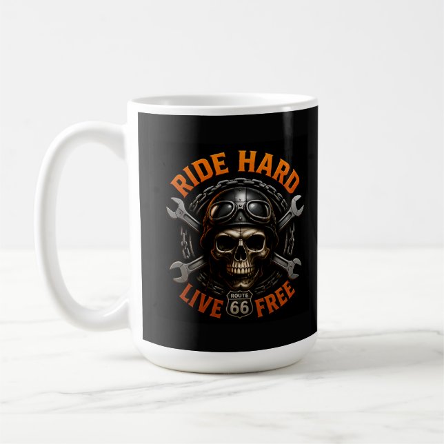 Mug ☠️ Graphisme de crâne de la route 66 pour motards  (Gauche)