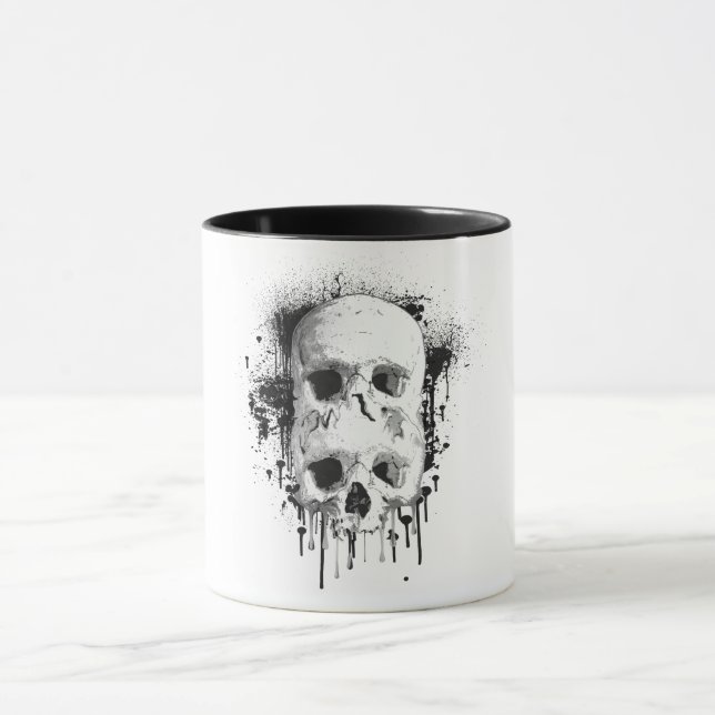 Mug Graphisme de projection d'encre noire de crâne (Centre)