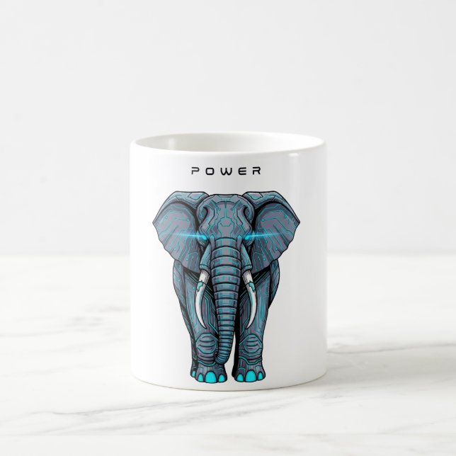 Mug Graphisme d'éléphant stylisé avec thème de puissan (Centre)
