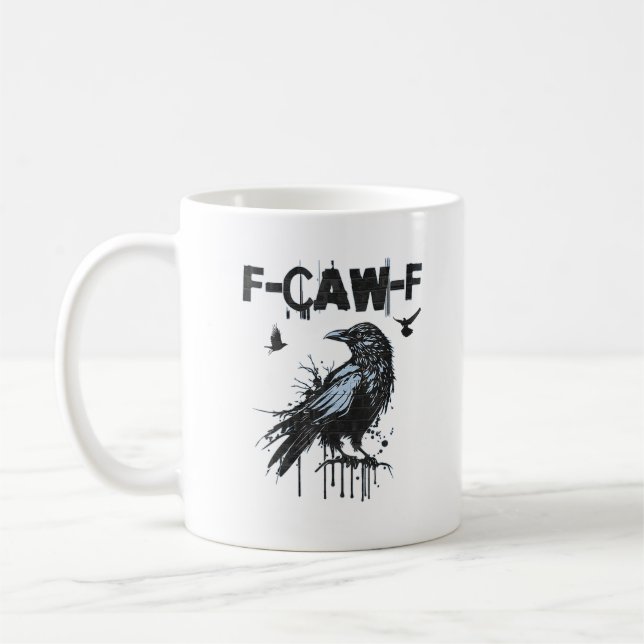 Mug Graphisme d'humour grunge drôle de corbeau F-Caw-F (Gauche)