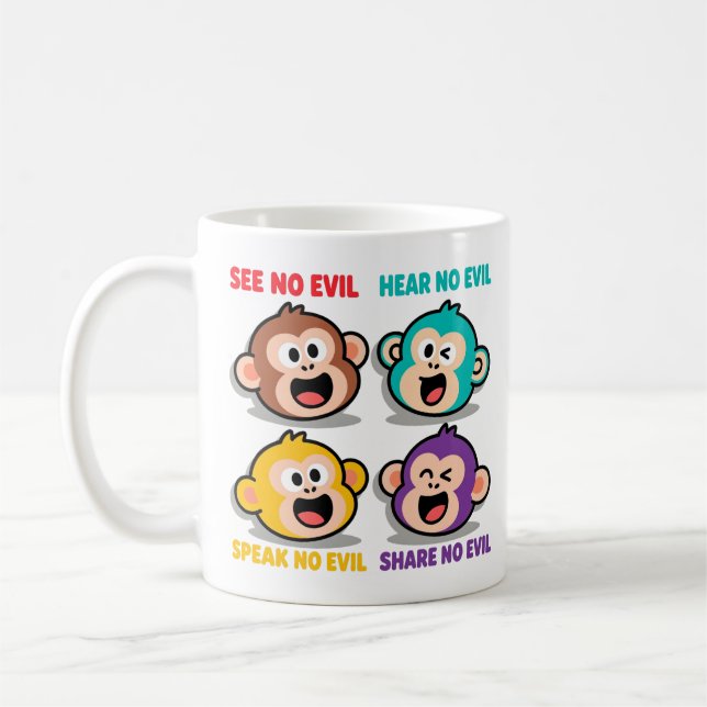 Mug Graphisme Moderne des Quatre Singes Sages (Gauche)