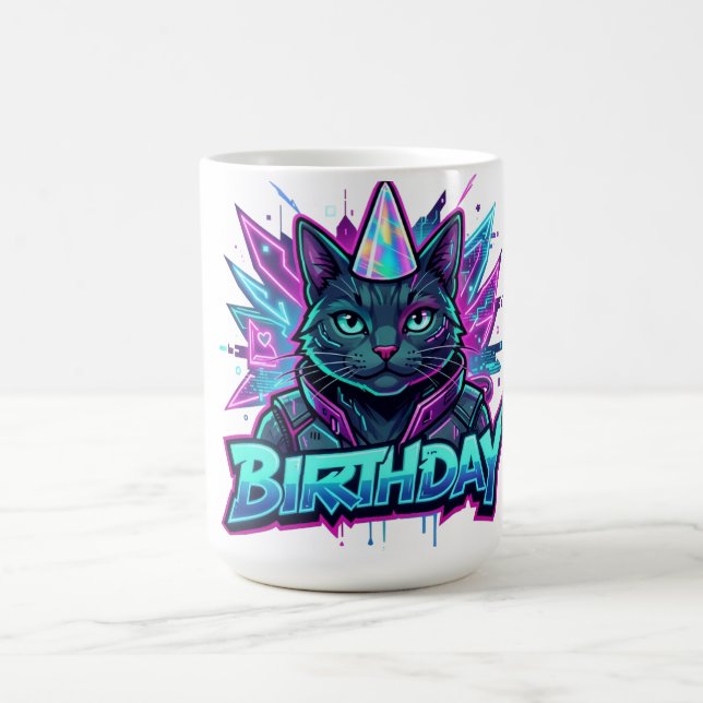 Mug Graphisme pour fête d'anniversaire de chat cyberpu (Centre)