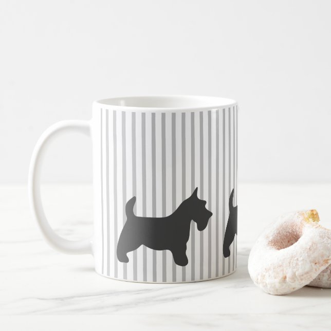 Mug Graphite Terrier sur les rayures grises (Avec donut)