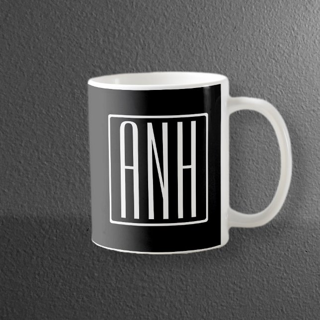 Mug Gras moderne 3 initiales Monogramme | Blanc sur no (Créateur téléchargé)