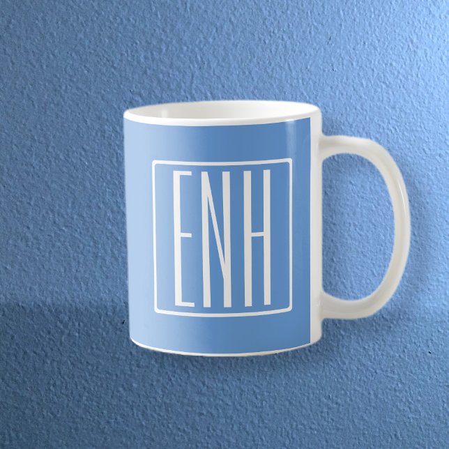 Mug Gras moderne 3 initiales Monogramme | Bleu doux (Créateur téléchargé)