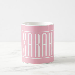 Mug Gras & Moderne votre nom ou mot   Blanc sur rose